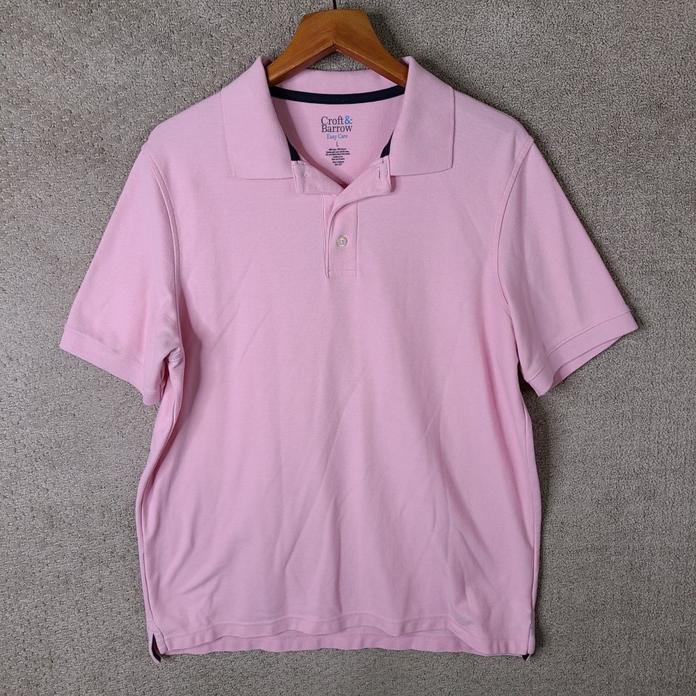 Croft & Barrow Shirt Mens Large Pink Polo Easy Care Cotton Blend Short Sleeve